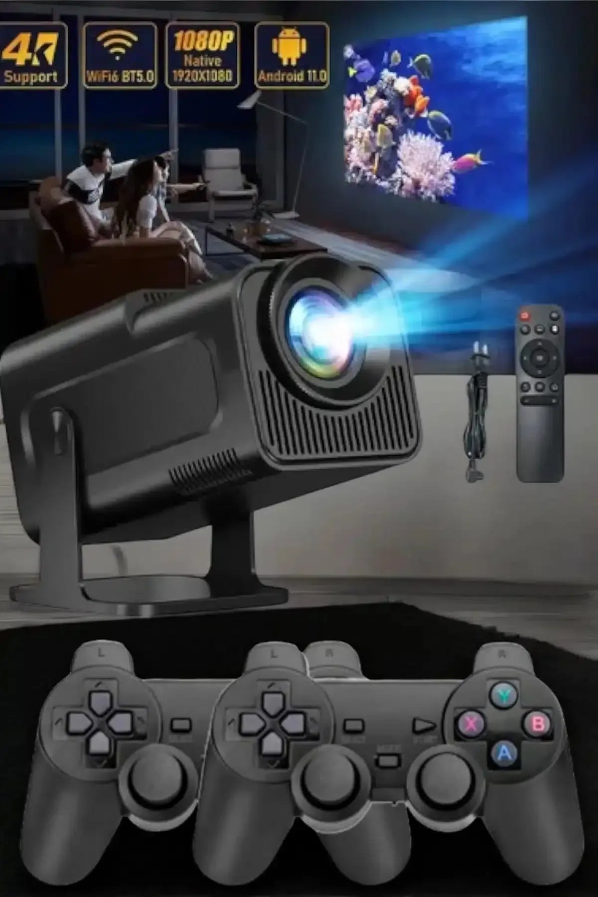 NIVU ARCADE™ | 2000'den fazla yerleşik oyun ve çift oyun kumandası (Bluetooth ve HD) içeren projeksiyon istasyonu - NIVU